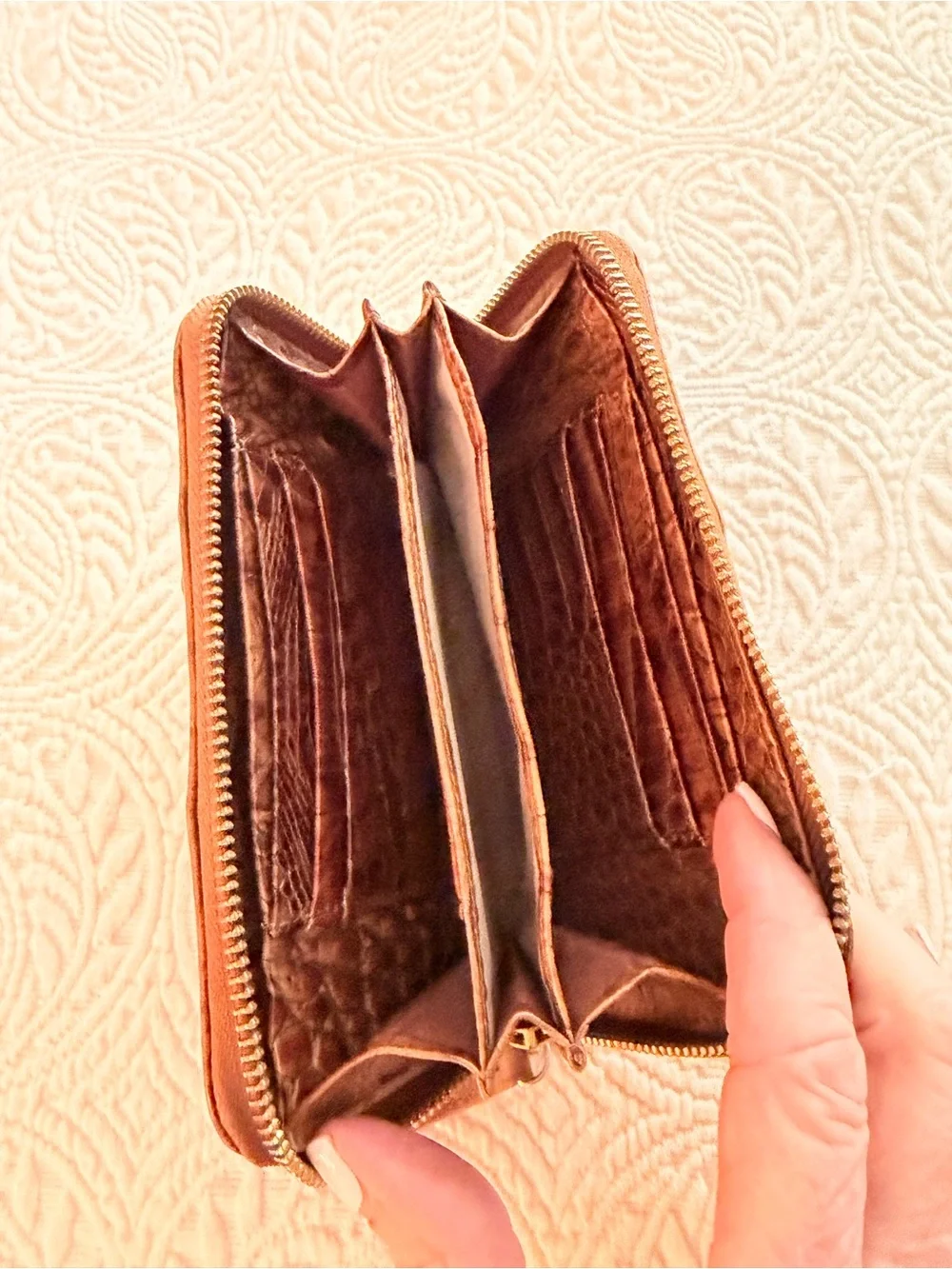 Brahmin Cognac Croc-Embossed Zip Around Wallet